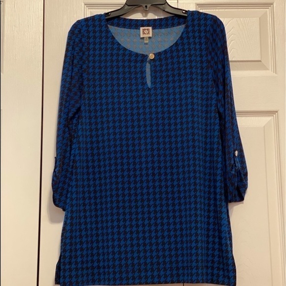 Anne Klein Cobalt Blue and Black Houndstooth Check Dress Size M - Picture 2 of 11